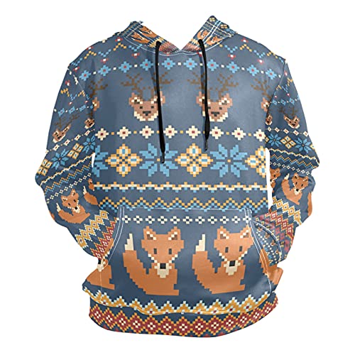Vnurnrn Vintage Kunst Blume Fuchs Kapuzenpullover Sport Kapuzenpulli Herren Pullover 3D Druck Hoodie Sweatshirt Kapuzenjacke für Mädchen Jungen von Vnurnrn