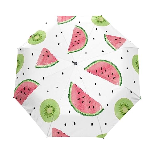 Wassermelone Polk Punkt Kiwi Regenschirm Taschenschirm Kinder Jungen Mädchen UV-Schutz Auf-Zu Automatik Umbrella Verstärkt Winddichte Zusammenklappbar von Vnurnrn