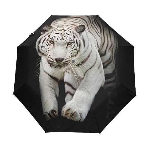 Weißer Tiger Schwarze Tiere Süß Regenschirm Taschenschirm Kinder Jungen Mädchen UV-Schutz Auf-Zu Automatik Umbrella Verstärkt Winddichte Zusammenklappbar von Vnurnrn