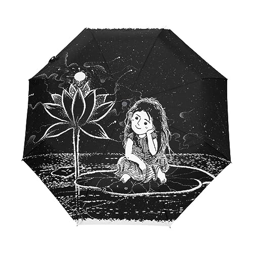 Weltraum Zwölf Damen Blumen Regenschirm Taschenschirm Kinder Jungen Mädchen UV-Schutz Auf-Zu Automatik Umbrella Verstärkt Winddichte Zusammenklappbar von Vnurnrn