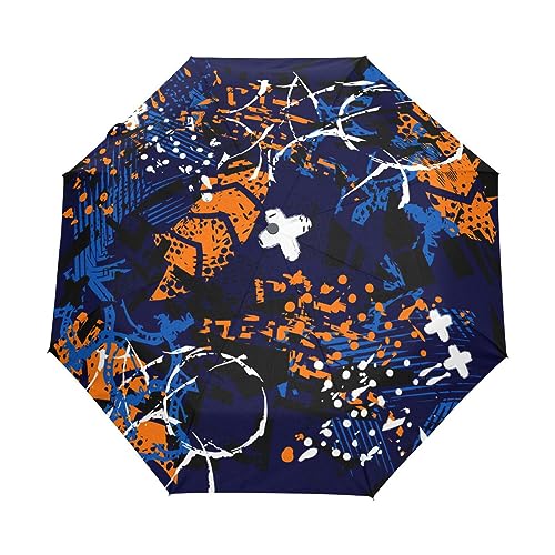 Weltraumkunst Blaue Kunst Regenschirm Taschenschirm Kinder Jungen Mädchen UV-Schutz Auf-Zu Automatik Umbrella Verstärkt Winddichte Zusammenklappbar von Vnurnrn