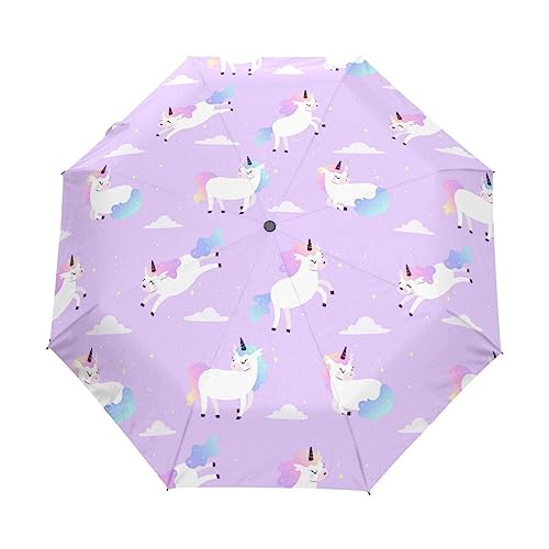 Wolke Purpur Kirin Regenbogen Regenschirm Taschenschirm Kinder Jungen Mädchen UV-Schutz Auf-Zu Automatik Umbrella Verstärkt Winddichte Zusammenklappbar von Vnurnrn