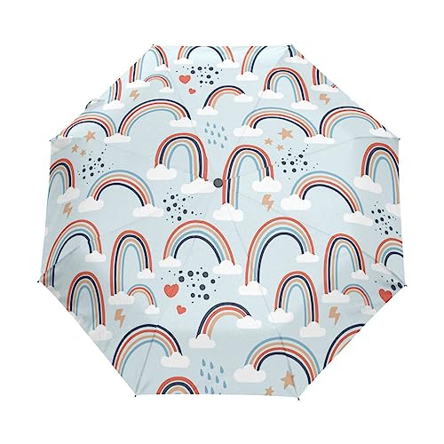 Wolken Regenbogen Blauer Punkt Regenschirm Taschenschirm Kinder Jungen Mädchen UV-Schutz Auf-Zu Automatik Umbrella Verstärkt Winddichte Zusammenklappbar von Vnurnrn