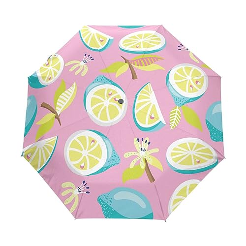 Zitronenfrüchtepulver Regenschirm Taschenschirm Kinder Jungen Mädchen UV-Schutz Auf-Zu Automatik Umbrella Verstärkt Winddichte Zusammenklappbar von Vnurnrn