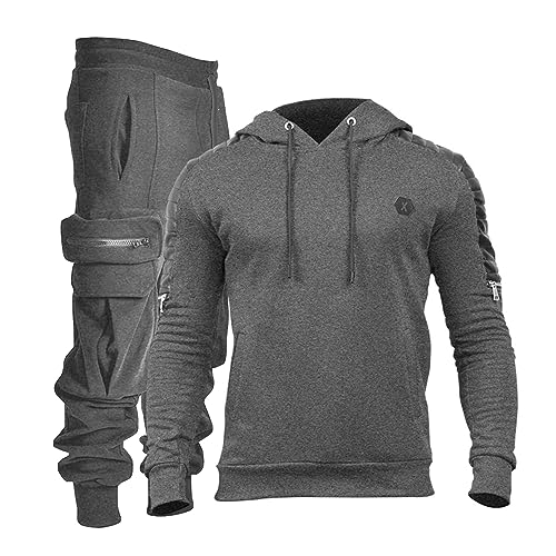VoLIta Herren Trainingsanzug 2 Stück Hoodie Athletic Jogging Sweatsuits für Männer Casual Sport Langarm Pullover Anzug Set, grau dunkel, XXX-Large von VoLIta