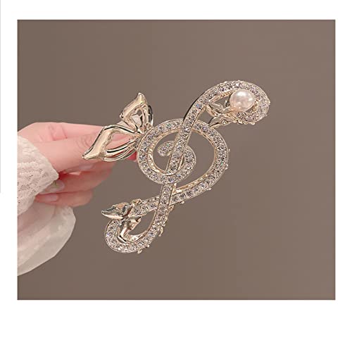 Krallenclips, Haarkrallen, Haifischclips, Frauen Elegante Musik Notenschlüssel Form Haar Clips Glitter Strass Perlen Dekor Haarnadeln Shark Clip Party Kopfschmuck 03 (Color : 1) von VoOqo