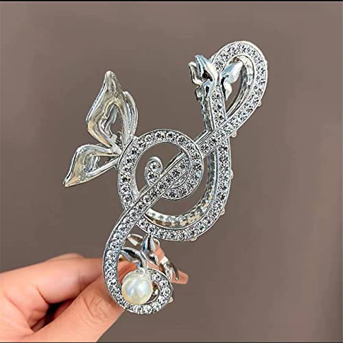 Krallenclips, Haarkrallen, Haifischclips, Frauen Elegante Musik Notenschlüssel Form Haar Clips Glitter Strass Perlen Dekor Haarnadeln Shark Clip Party Kopfschmuck 03 (Color : 3) von VoOqo