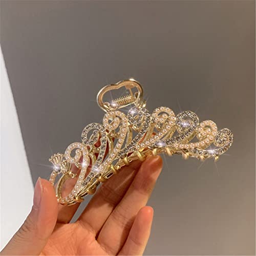 Krallenclips, Haarkrallen, Haifischclips, Frauen Haar Klaue Große Metall Glänzenden Strass Perle Fangen Haar Clips Fischschwanz Haarnadel Hai Clip Haar Zubehör 1 (Color : 1) von VoOqo