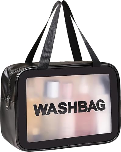 Kosmetiktasche Groß Kulturbeutel Damen & Herren Kulturbeutel Transparent Kosmetiktasche Wasserdicht Kompakte Reise-Kulturtasche Make-up-Tasche mit Großer Kapazität Aufbewahrungstasche Schwarz von Voarge