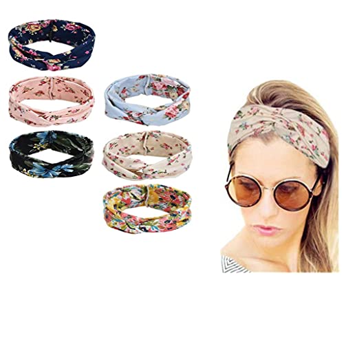 VOARGE 6er Stirnband Damen Blumen Haarband, Frauen Mädchen Breite Boho Verknotete Yoga Kopf Wickeln Haarband, Mehrfarbig von Voarge