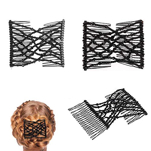 VOARGE Haarspange Haarkamm, haarspange dehnbar, Magic Haarklammer, Magic Hair Comb, 2 Stück Magic Elastische Perlen Haarklammer, für Frauen DIY Hair Styling Werkzeug (Schwarz) von Voarge