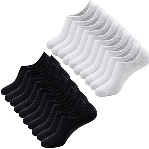 Voarge 10 paar Sneaker Socken Füßlinge Damen Herren Unisex Füßlinge mit Rutschfest Silikon, Unsichtbare Sneakersocken, Atmungsaktive No Show Socken Kurzsocken，38-42，Weiß Schwarz von Voarge