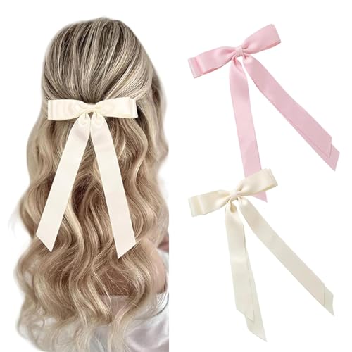 Voarge 2 Stück Satin-Haarschleifen, Pferdeschwanzhalter, Metallklammern, Haarschleife für Damen von Voarge
