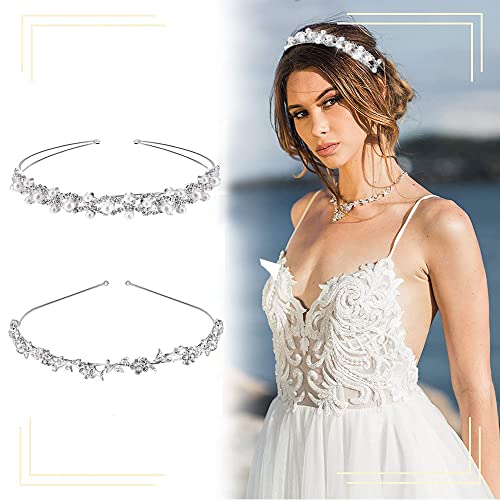 Voarge 2 Stück Strass Haarreif Haarschmuck, Elegant Weiße Perlen, Kristall Haarreif Blumen Blätter Form Haarband Haarschmuck für Hochzeit Damen Braut Brautjungfern von Voarge