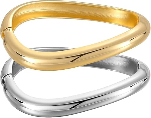 Voarge 2PCS Unregelmäßige Chunky Gold Armband Scharnier Offen für Frauen, Breiten Arm Manschette Minimalist Chunky Schmuck von Voarge