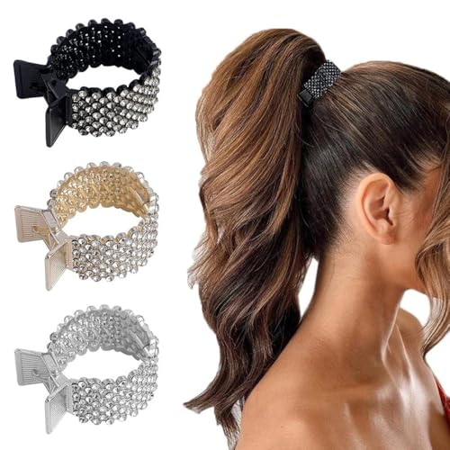 Voarge 3 Stück Haarspangen, Damen Haarklammer Metall, Strass Haarspangen Halter Hoher Pferdeschwanz Rutschfest Modische für Dickes Dünn Haar Gold, Silber, Schwarz von Voarge