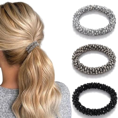 Voarge 3 Stück Perlen-Haargummis, Strass, Pferdeschwanz-Halter, Perlen-Set, Haargummis, elastische Haarbänder, Haarschmuck für Damen und Mädchen von Voarge