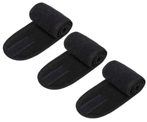 Voarge 3-teiliges Make-up-Stirnband, verstellbares Make-up-Stirnband, Sportkopfwickel-Frottee-Stretchhandtuch mit magischem Klebeband zum Waschen des Gesichts (Schwarz) von Voarge