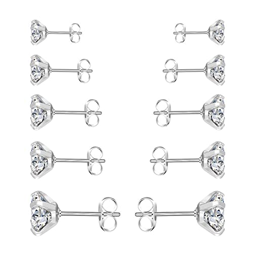 Voarge 5 Paar Silber Ohrringe Set, Damen Ohrstecker, Damen Silber Ohrstecker, Zirkonia Ohrstecker 3/4/5/6/7 mm, für Damen Männer von Voarge