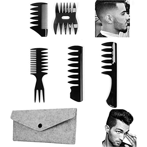 Voarge 5-teiliges Kammset mit Aufbewahrungstasche, Kamm Herren, Retro Breitzahn Kamm Haar Kamm Styling Männer Haarbürste Haarpflege Set, Vatertagsgeschenk für Papa, Schwarz von Voarge