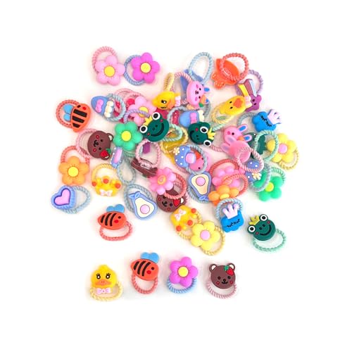 Voarge 50 Stück Haargummis für Mädchen, kleine Haargummis mit Verzierungen, Cartoon, verschiedene Motive von Voarge