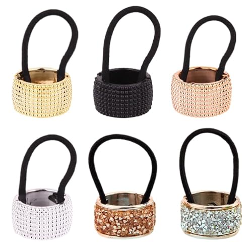 Voarge 6 Stück Metall Kreis Pferdeschwanz, Manschette Wrap Multicolor Haarband Seil Elastische Haargummi Halter Frauen Strass Glitter Pferdeschwanz Halter Manschette Metall Haargummis Gothic von Voarge