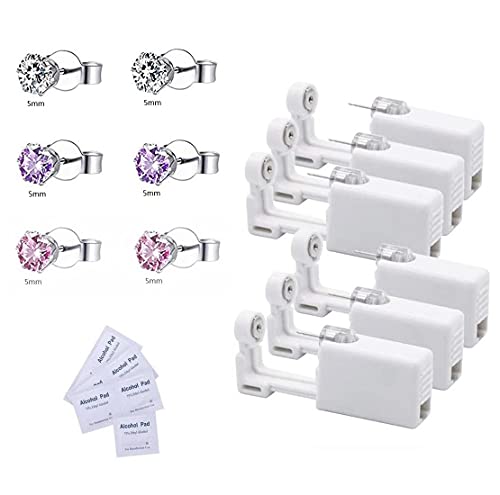 Voarge 6 Stück Ohrlochstechpistole, Einweg Steril Sicherheits Ohrnasen Piercing Pistolen Kit Schmerzfreies Selbst Piercing Werkzeug mit Ohrstecker Asepsis Pierce Kit Piercing Zubehör von Voarge