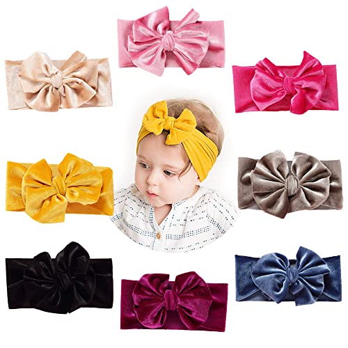 Voarge 8 Stück Baby Samt Stirnbänder verknotete, Kind Turban Elastisch Weichen Niedlichen Headwears, Stirnband Elastisch Schleifen Turban Haarband Knit Head Wraps von Voarge