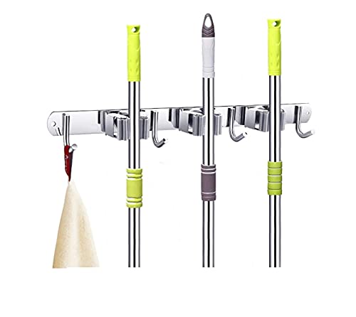 Voarge Besen- und Mopphalter aus Edelstahl, mit 3 Halterungen und 4 Haken für Bürste und Mopp, Organizer, Werkzeughalter für Haus, Küche, Garage, Grau Voarge Besen- und Mopphalter aus Edelstahl, mit 3 Halterungen und 4 Haken für Bürste und Mopp, Organizer, Werkzeughalter für Haus, Küche, Garage, Grau von Voarge