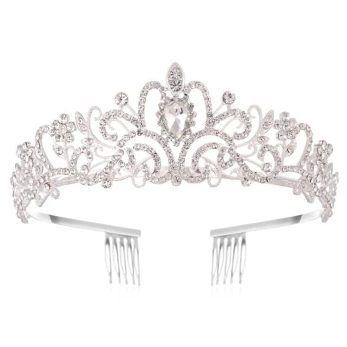 Voarge Tiara Kristallkrone für Bridal, Prinzessin Diadem Hochzeit Tiara Crown, Vintage Prinzessin Krone, für Hochzeit Geburtstag Prom Brautdusche Weihnachten Halloween Kostüm (Silber) von Voarge