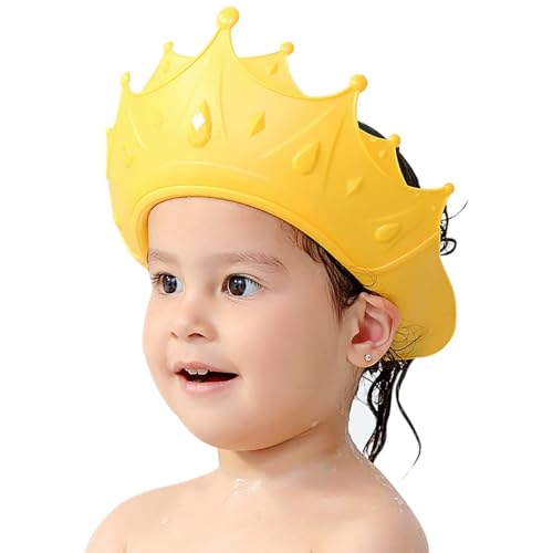 Voarge Duschhaube Kinder mit, Haarwaschhilfe Kinder Duschhaube Baby Haare Waschen Kinderschutz,Krone Gelb von Voarge