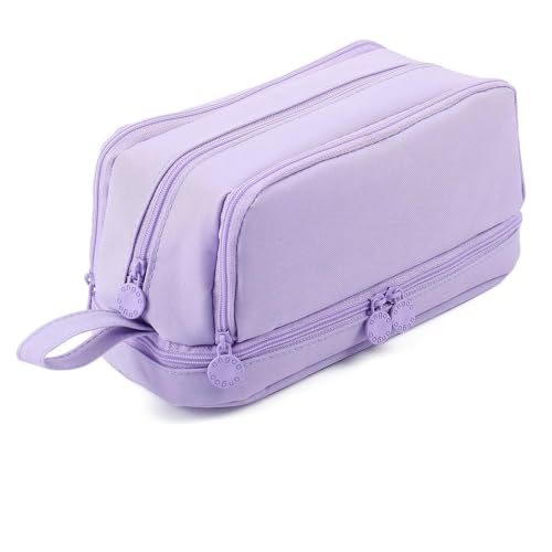 Voarge Großes Fassungsvermögen Farbe Bleistift Tasche 4 Fächer Pencil Cases für Studenten, Mädchen, Erwachsene Lila von Voarge