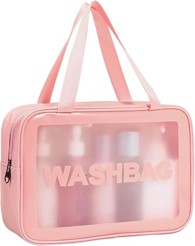 Voarge Kosmetiktasche Groß Kulturbeutel Damen & Herren Kulturbeutel Transparent Kosmetiktasche Wasserdicht Kompakte Reise-Kulturtasche Make-up-Tasche mit Großer Kapazität Aufbewahrungstasche (Rosa) von Voarge