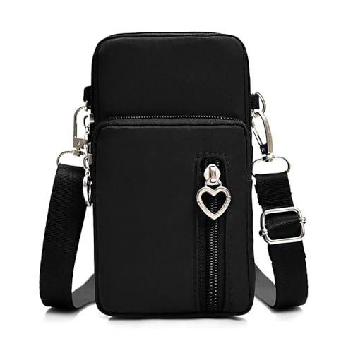 Voarge Messenger-Tasche für Damen, 3-lagig, für Handy, Geldbörse, herzförmig, Reißverschluss, Armtasche, hängende Tasche (Schwarz) von Voarge