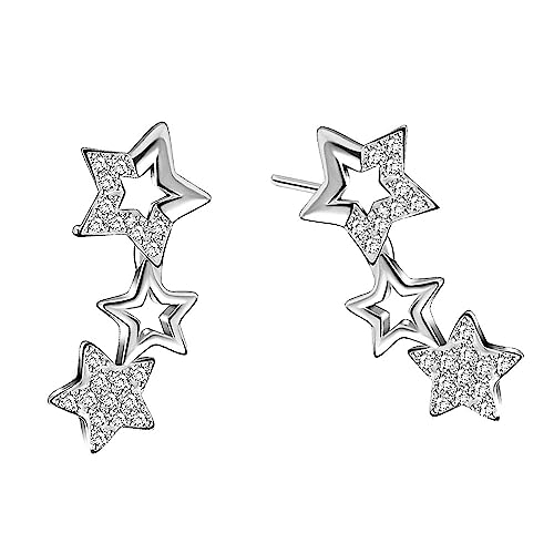 Voarge Pendientes de Plata de Ley 925 Con Circonitas Cúbicas y Diseño, de Pequeñas Estrellas a lo Largo de la Oreja, circonita cúbica Regalos día de Navidad para Niña Mujer Color Plateado von Voarge