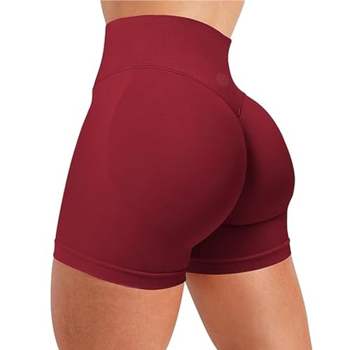 Voarge Sport Shorts Damen Scrunch Butt Lifting, Kurze Sporthose Scrunch Butt Lifting Gym Radlerhose Yoga, M, Rot von Voarge