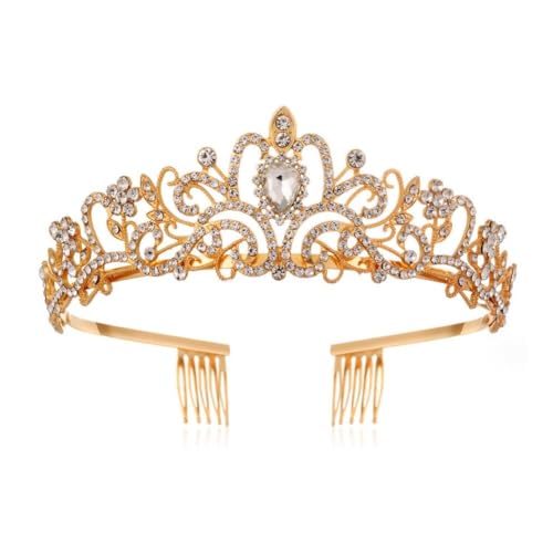 Voarge Tiara Kristallkrone für Bridal, Prinzessin Diadem Hochzeit Tiara Crown, Vintage Prinzessin Krone, für Hochzeit Geburtstag Prom Brautdusche Weihnachten Halloween Kostüm (Gold) von Voarge