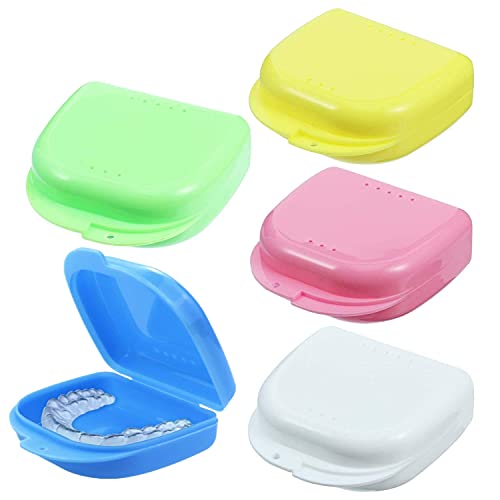 Voarge Zahnspangendose, Dental Box Zahnprothesenbecher Behälter Becher Dose Zahnprothese orthopädisch, 5 Stück Zahnspangenbox Prothesendose auch für Aufbissschiene von Voarge