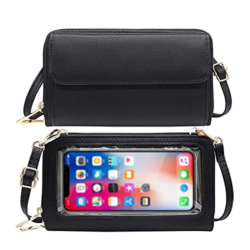 Voberry Damen Handytaschen Umhängetasche Kleine Umhängetasche für Frauen Damen Touchscreen Tasche Handy Schultertasche Reißverschlussfächer (Schwarz) von Voberry