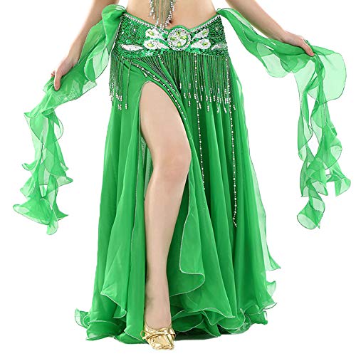 Vobony Bauchtanz Rock Damen Bauchtanz Kostüm Chiffon Rock Tüllrock Indischer Tanzsatz Rock Maxirock für Cocktail Hochzeit Festlich Karneval (Dunkelgrün) von Vobozeany