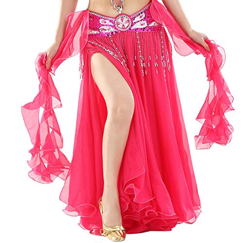 Vobony Bauchtanz Rock Damen Bauchtanz Kostüm Chiffon Rock Tüllrock Indischer Tanzsatz Rock Maxirock für Cocktail Hochzeit Festlich Karneval (Hot pink) von Vobozeany