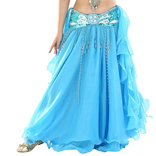 Vobony Bauchtanz Rock Damen Bauchtanz Kostüm Chiffon Rock Tüllrock Indischer Tanzsatz Rock Maxirock für Cocktail Hochzeit Festlich Karneval (Lake Blue) von Vobozeany