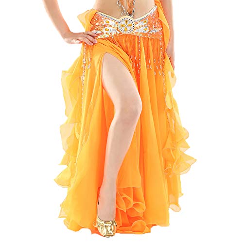 Vobony Bauchtanz Rock Damen Bauchtanz Kostüm Chiffon Rock Tüllrock Indischer Tanzsatz Rock Maxirock für Cocktail Hochzeit Festlich Karneval (Orange) von Vobozeany