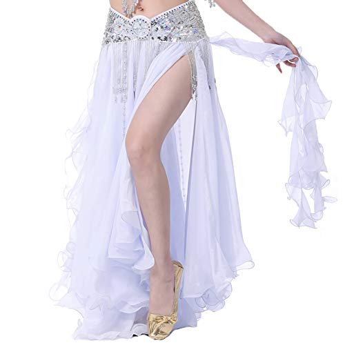 Vobony Bauchtanz Rock Damen Bauchtanz Kostüm Chiffon Rock Tüllrock Indischer Tanzsatz Rock Maxirock für Cocktail Hochzeit Festlich Karneval (Weiß) von Vobozeany