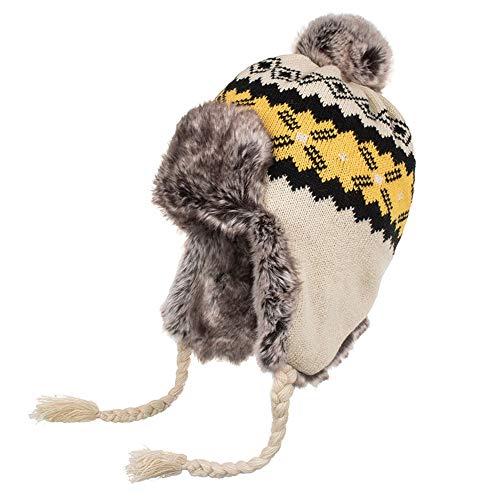 Vobozeany Wintermütze Damen Outdoor Warm Winddicht Strickmütze Fliegermütze Ohrenschützer Hut Gestrickt Mütze mit Ohrenklappen von Vobozeany