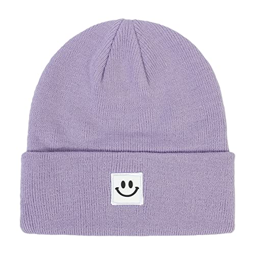 Vobozeany Damen Beanie Mütze Herren Strickmütze Wintermütze Winter Warme Mütze mit Smiley-Etikett Lässig Draußen Wollmütze von Vobozeany