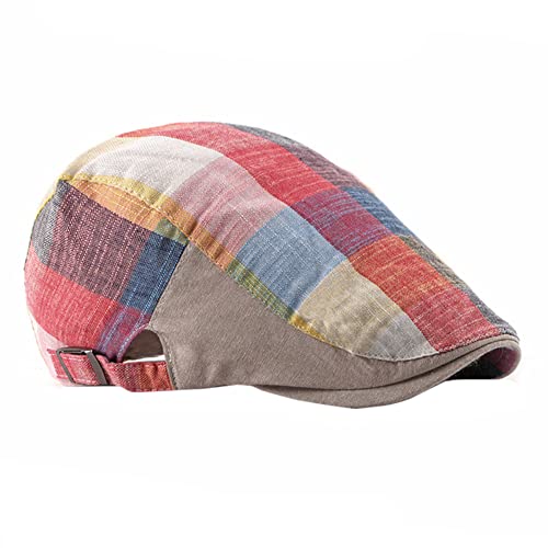 Vobozeany Herren Dame Schirmmütze Baumwolle UV-Schutz Frühjahr Sommer Schiebermützen Buntes Gitter Baskenmütze Gatsby Newsboy Flatcap Herrenmütze von Vobozeany
