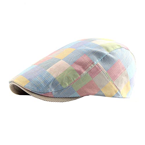 Vobozeany Herren Dame Schirmmütze Baumwolle UV-Schutz Frühjahr Sommer Schiebermützen Buntes Gitter Baskenmütze Gatsby Newsboy Flatcap Herrenmütze von Vobozeany