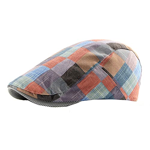 Vobozeany Herren Dame Schirmmütze Baumwolle UV-Schutz Frühjahr Sommer Schiebermützen Buntes Gitter Baskenmütze Gatsby Newsboy Flatcap Herrenmütze von Vobozeany