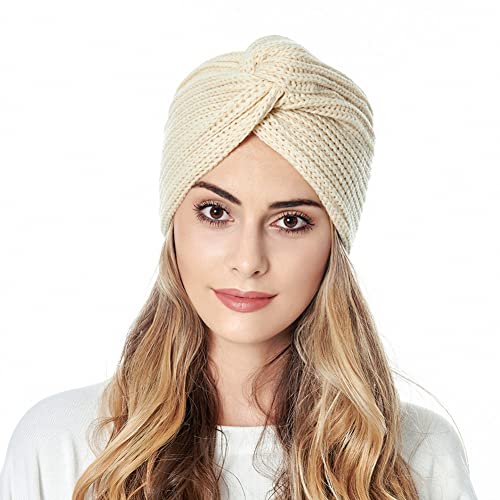 Vobozeany Turban Mütze Damen Elastische Retro Beanie Strickmütze Schlafmütze Headwrap Kopfbedeckung für Chemo Haarverlust Muslim von Vobozeany